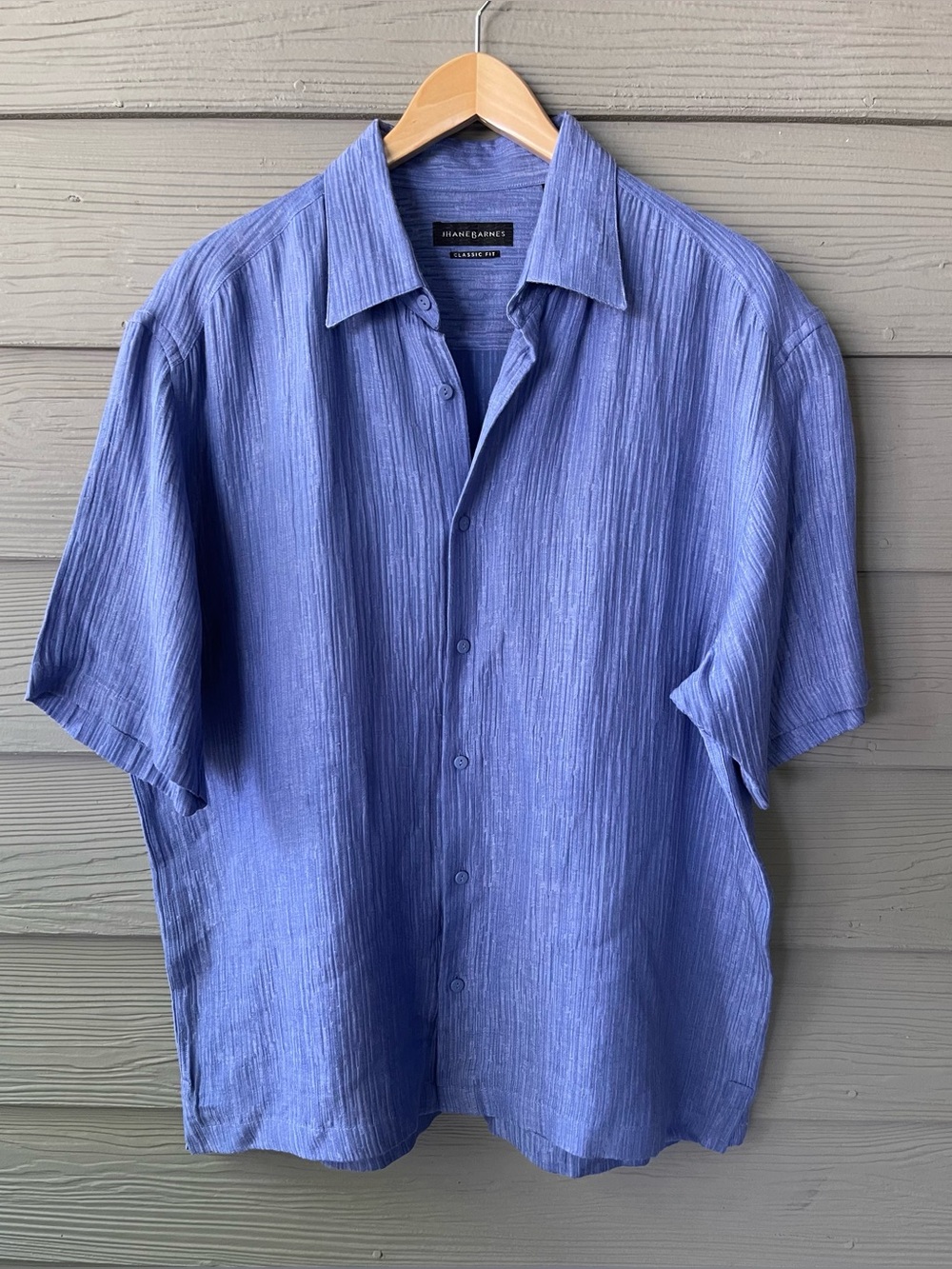 Jhane Barnes Silk Linen Blue Textured Shirt XL Short Sleeve